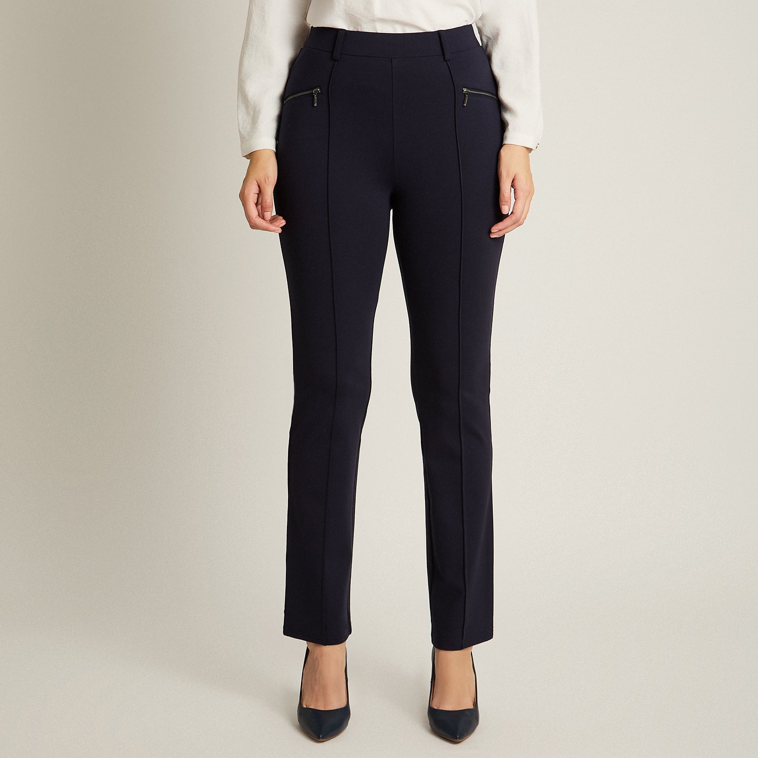 Calza Azul Elasticidad Media Sin Forro Calce Normal Tela Punto